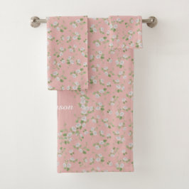 Hütte Floral White Daisies Pink Monogram Badhandtuch Set