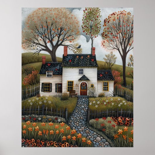 Hütte Folk Art Ölgemälde Poster (Vorne)