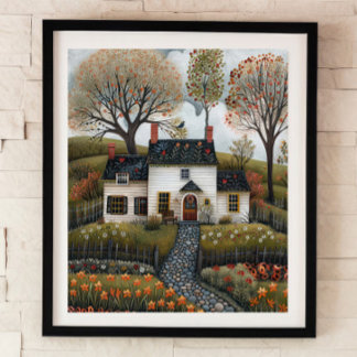 Hütte Folk Art Ölgemälde Poster