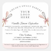 Hütte für Backwaren mit rosa Utensitis Etikett Quadratischer Aufkleber (Vorderseite)