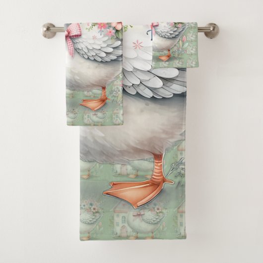 Hütte Gänse Blumenhausszene Badhandtuch Set (Insitu)