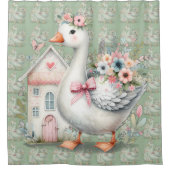 Hütte Gänse Blumenhausszene Duschvorhang (Vorderseite)