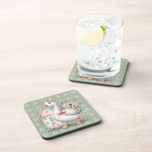 Hütte Gänse Blumenhausszene Getränkeuntersetzer (Rechte Seite)