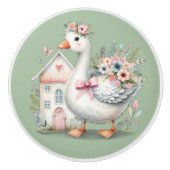 Hütte Gänse Blumenhausszene Keramikknauf (Vorderseite)