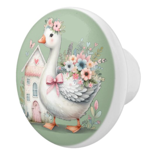 Hütte Gänse Blumenhausszene Keramikknauf (Rechts)