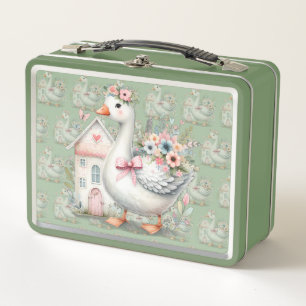Hütte Gänse Blumenhausszene Metall Brotdose