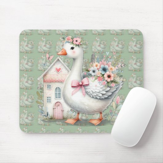 Hütte Gänse Blumenhausszene Mousepad (Mit Mouse)
