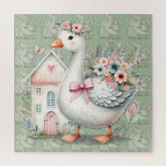 Hütte Gänse Blumenhausszene Puzzle (Vertikal)