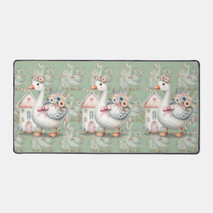 Hütte Gänse Blumenhausszene Schreibtischunterlage