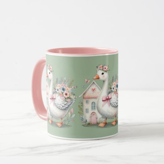 Hütte Gänse Blumenhausszene Tasse (Vorderseite Links)