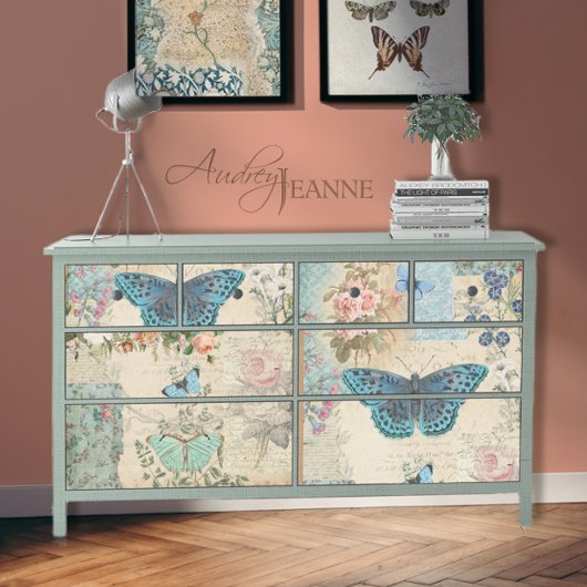 Hütte Garden Floral Butterfly Script Decoupage Seidenpapier