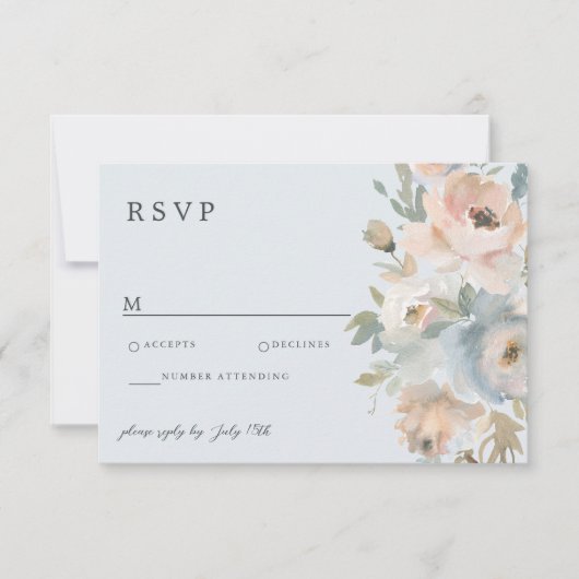 Hütte Garden Pastel Blue Peach Coral RSVP Karte (Vorderseite)