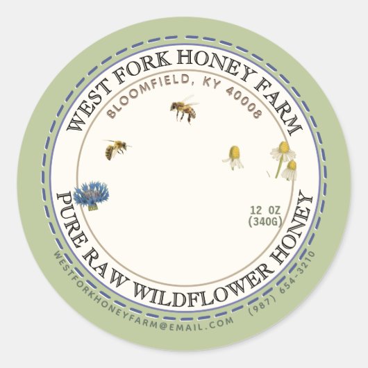 Hütte Garden Wild Meadow Honey mit Honigbienen Runder Aufkleber (Vorderseite)
