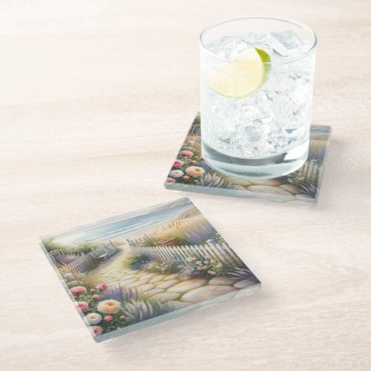 Hütte Gartenweg zum Meer Glasuntersetzer (Schrägansicht)