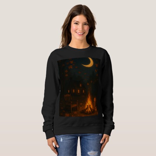 Hütte glühen im Wald - Gemütlicher Fall - Illustra Sweatshirt (Vorne ganz)