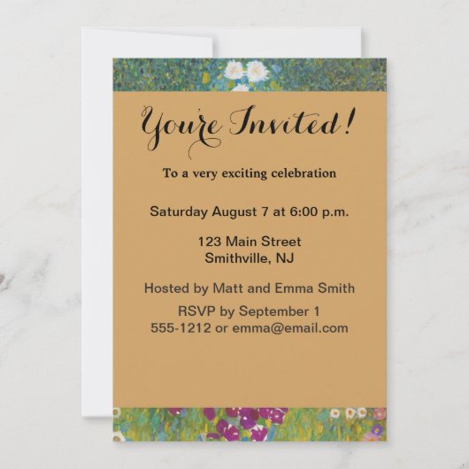 Hütte Gustav Klimt Blumengarten Einladung (Vorderseite)