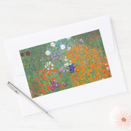 Hütte Gustav Klimt Blumengarten Rechteckiger Aufkleber (Umschlag)