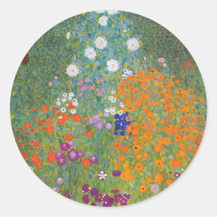 Hütte Gustav Klimt Blumengarten Runder Aufkleber