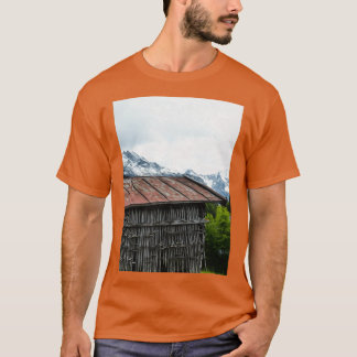 Hütte Holz Landschaft Naturgebirge T-Shirt