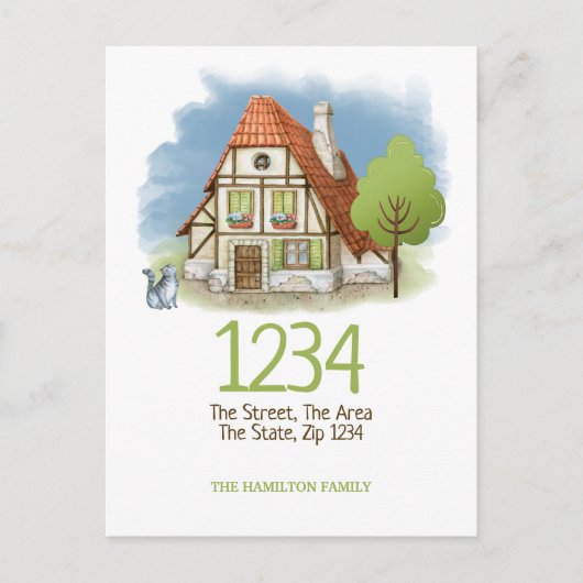 Hütte House Katze und Baum haben wir verschoben Zu Ankündigungspostkarte (Vorderseite)