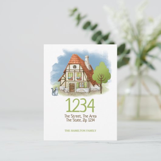 Hütte House Katze und Baum haben wir verschoben Zu Ankündigungspostkarte (Stehend Vorderseite)