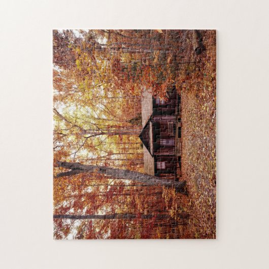 Hütte im Fall Farbige Wälder Puzzle (Vertikal)