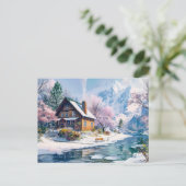 Hütte im Frühling mit Blüten Postkarte (Stehend Vorderseite)