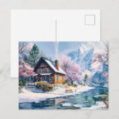 Hütte im Frühling mit Blüten Postkarte (Vorne/Hinten)