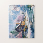 Hütte im Frühling mit Blüten Puzzle (Vertikal)