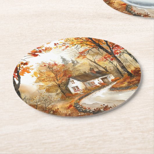 Hütte im Herbst Untersetzer (Angewinkelt)