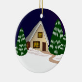 Hütte im Schnee & Bäume Keramik Ornament (Rechts)