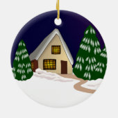 Hütte im Schnee & Bäume Keramik Ornament (Hinten)