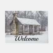 Hütte im Schnee Begrüßungstür Fußmatte (Vorderseite)