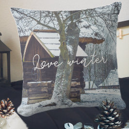 Hütte im Schnee Kissen