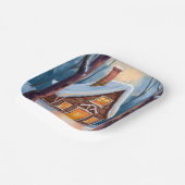 Hütte im schneebedeckten Winterwald Aquarell Pappteller (Gewinkelt)