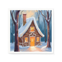 Hütte im schneebedeckten Winterwald Weihnachten