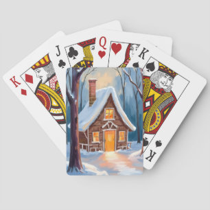 Hütte im schneebedeckten Winterwald Weihnachten Spielkarten