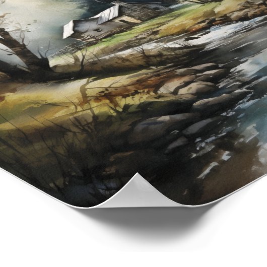 Hütte in der Waldlandschaft Poster (Ecke)