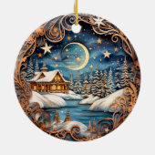 Hütte in der Winter Nacht des Waldes Keramik Ornament (Hinten)
