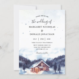 Hütte in einem schneebedeckten Dorf Hochzeitsfeier Einladung