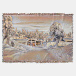 Hütte in einer bunten Winterlandschaft Aquarell Decke