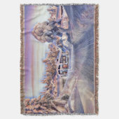 Hütte in einer bunten Winterlandschaft Aquarell Decke (Vorderseite Vertikal)