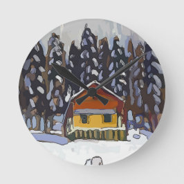 Hütte in Schnee Runde Wanduhr