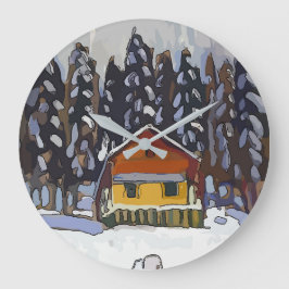 Hütte in Schnee Runde Wanduhr