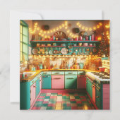 Hütte Kitsch Retro Küche Weihnachten Karte (Vorderseite)