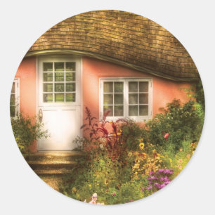 Hütte - Kleines rosa Spielhaus Runder Aufkleber