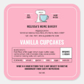 Hütte Label Feminine Pink Bäckerei Verpackung Quadratischer Aufkleber (Vorderseite)