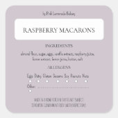 Hütte Law Bakery Ingredients and Allergen Label Quadratischer Aufkleber (Vorderseite)