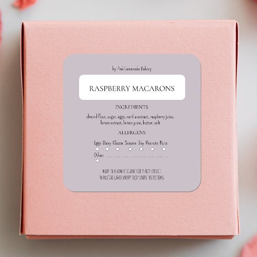 Hütte Law Bakery Ingredients and Allergen Label Quadratischer Aufkleber