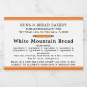 Hütte Law Zuhause Bakery Ingredients Allergens Lebensmitteletikett (Einzelnes Label)